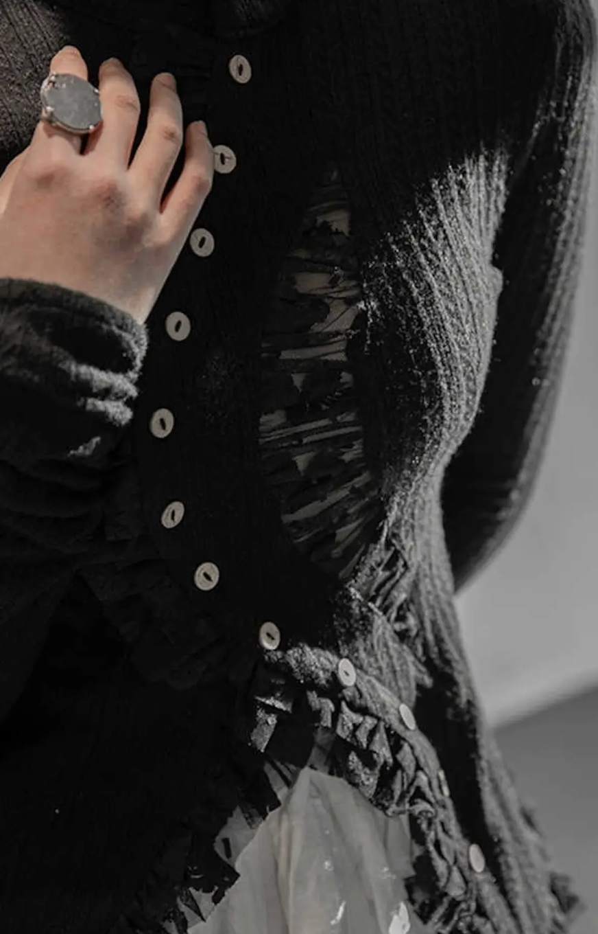 Lace Edge Asymmetrical Sweater Cardigan