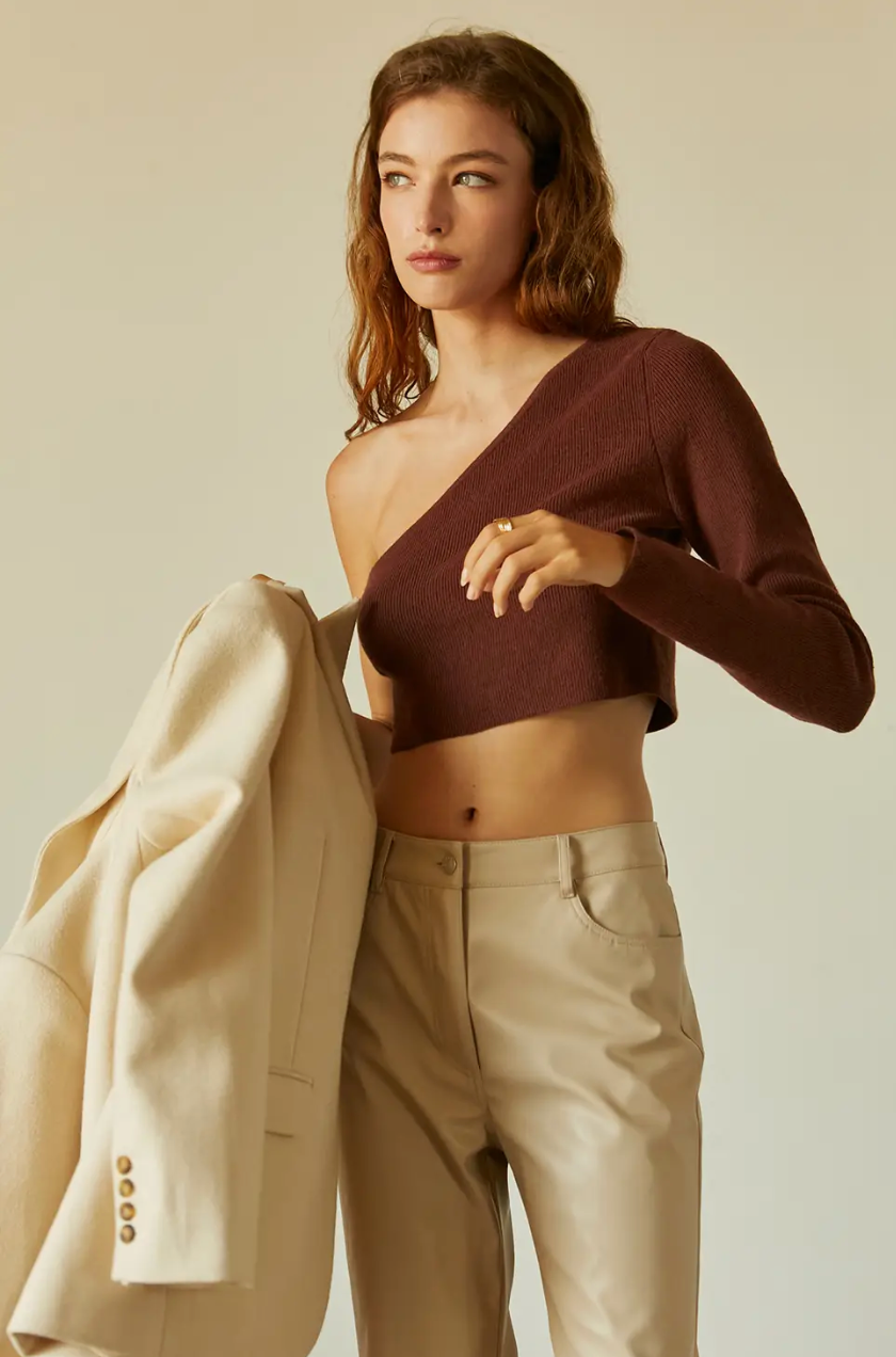 Ivy One Shoulder Long Sleeve Cropped Top