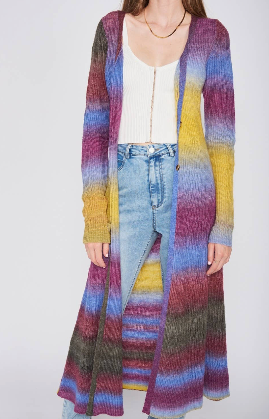 Ombre Effect Maxi Cardigan With Buttons